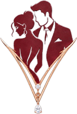Collier V doré avec silhouette de couple et pendentif goutte, emblème VIELIS